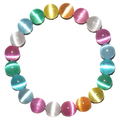TaHLga 10mm Rainbow Selenite Bracelet - Iridescent Natural Crystal | Handmade Meditation Bracelet with Cat-Eye Effect | Come with Beading Tool Kit - Adjustable to 6.5-8 inches Wrist Size