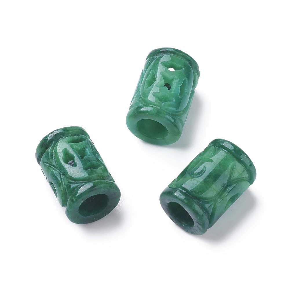 Fashewelry 10Pcs Natural Myanmar Jade Stone Large Hole Beads Engraving Carved Filigree Europeam Charm Beads Tube Column Shape Healing Chakra Gemstone Hollow Loose Spacers for Jewelry Making 5mm Hole