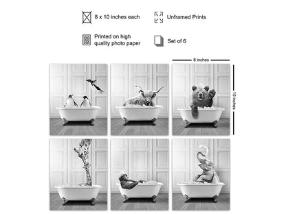 Cute Bathroom Wall Art & Decor - Funny Bathroom Decor for Women, Kids - Cow Elephant Bear Giraffe Penguin Wall Art Set - Bath Pictures - Bath Wall Decor - Accessories - Powder room Sign