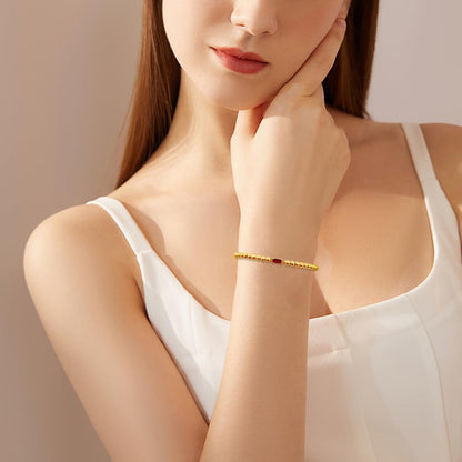 Free bird Ruby Birthstone Bracelet 14K Gold Plated Beaded Bracelets Dainty Stretchable Elastic Beaded Bracelet Stackable Trendy Gold Bracelet for Anniversary Jewelry Gifts