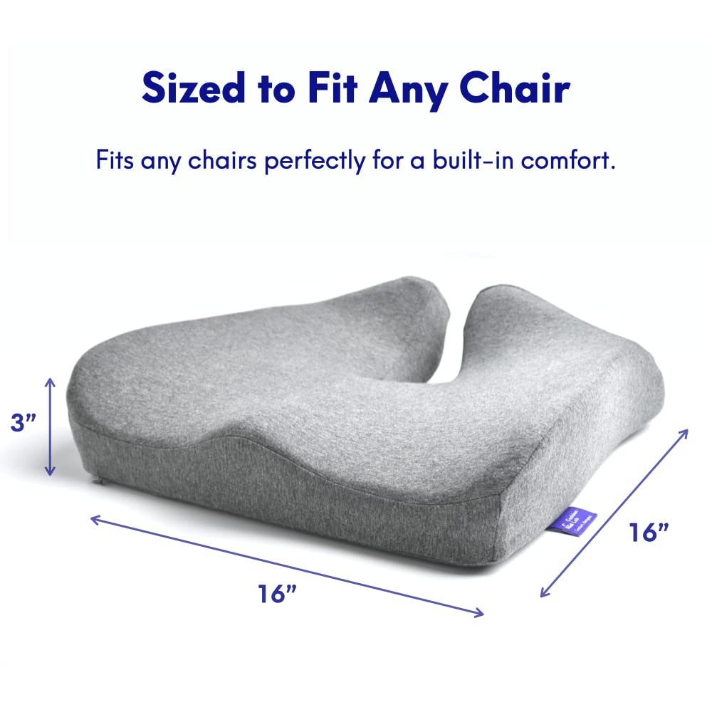 C CUSHION LAB Patented Pressure Relief Seat Cushion for Long Sitting Hours on Office/Home Chair, Car, Wheelchair - Extra-Dense Memory Foam for Hip, Tailbone, Coccyx, Sciatica - Light Grey