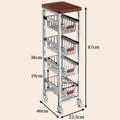Ultra Slim 5-Tier Rolling Fruit & Vegetable Storage Cart with Removable Drawers, Narrow Metal Kitchen Organizer Cart on Wheels, Fruit Basket Stand & Fruteros para Cocina, Pantry Cart for Storage
