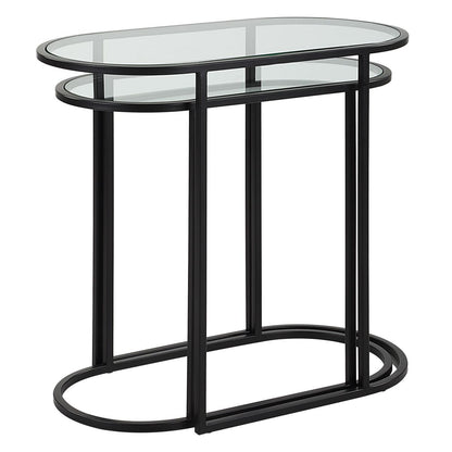 Haus Appeal Apricot Lane Nesting Tables (Set of 2) | Matte Black Finish | Iron/Glass Construction | Transitional Accent Furniture | Ideal for Living Rooms & Family Rooms | W23034