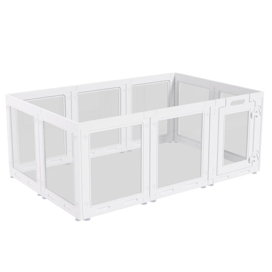 Clear Acrylic Dog Playpen with Door,23.6" Puppy Playpen,Easy Assemble Pet Fence,10-Panel for Puppies/Small Dog Play Pen Indoor (White, 23.6 Inch-H, 10 Panel)