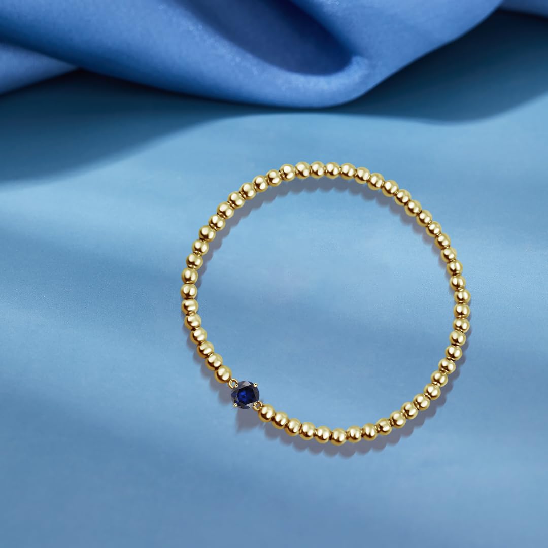 Free bird Sapphire Bracelet September Birthstone Bracelet 14K Gold Plated Beaded Bracelets Handmade Stretch Beaded Sapphire Jewelry for Women
