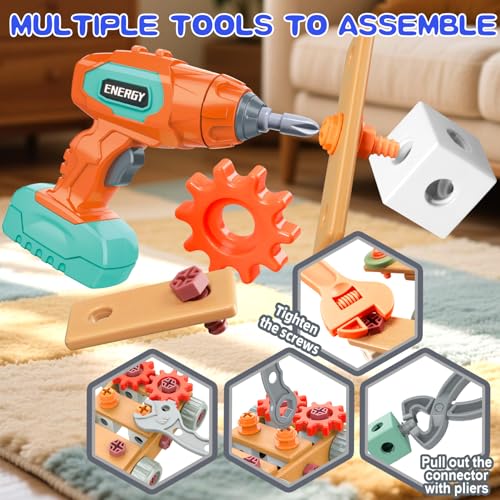 Kids Tool Set with Drill, 148Pcs Toddler Tool Set with Toolbox,STEM Montessori Toys for 3 -5Year Old, Educational Construction Toy, Pretend Play Toys for 3 4 5 6 Year Old Boys, Birthday Gift for Kids