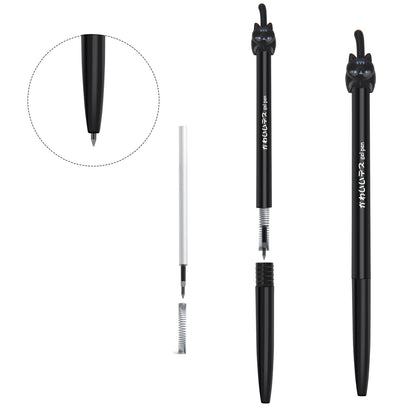 RECHENG retractable cat gel pens,Fine Point 0.5mm black ink,Cute kitty fun ball point pens for girls School Office Supplies,12pcs fun pens.