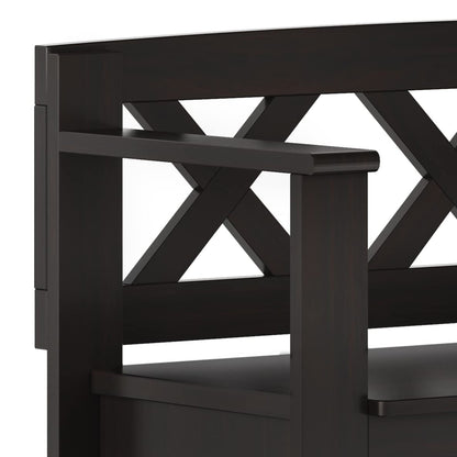 SIMPLIHOME Amherst Entryway Storage Bench - 36 inch Wide Solid Wood Hallway Bench in Hickory Brown, Transitional Bench for Entry or Mudroom with Lift-Up Lid, Storage Compartments and X-Back Detail