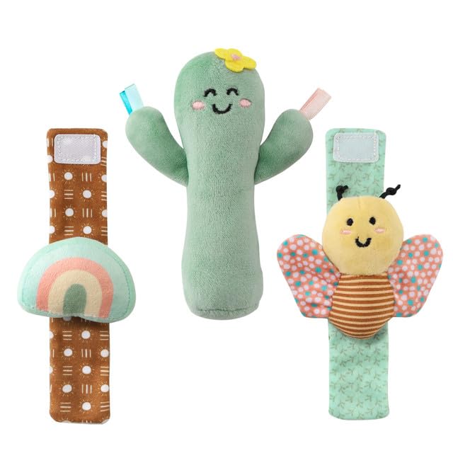 The Peanutshell Sock Rattles Set of 5 - Girl Boy Rattle Socks, Baby Toys 0-6-12 Month, Animal Newborn High Contrast Baby, Infant, New Born Toys 0-3 0-6 Months Old Babies - Boho