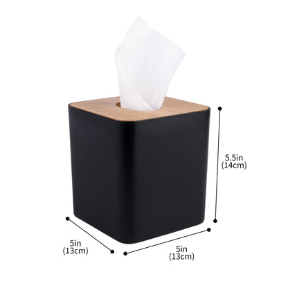 MOCHTERO Tissue Box Cover,Tissue Holders,Tissue Box Holder for Bathrooms,Bamboo Cover Plate,Home and Office,5 * 5 * 5.4in (Black)