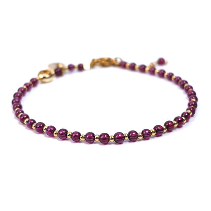 Morchic 3mm Purple Garnet Quartz Natural Gemstone Beaded Bracelet for Women, Dainty Charm Jewelry, Adjustable 7.1-8.6", Ideal Birthday Holiday Gift