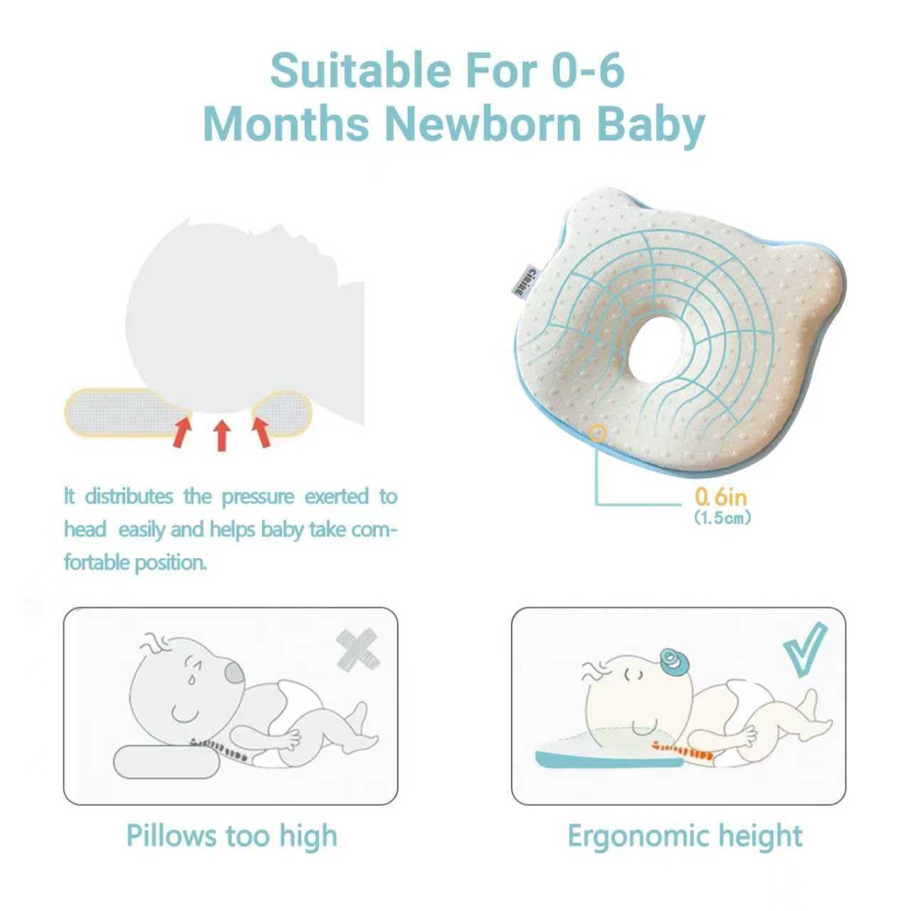CIRIRE Memory Foam Baby Cushion, Soft Cozy Machine-Washable, Head and Neck Support Breathable Anti-Slip Design for Infants for Small Boys and Girls Tummy Time(Beige)