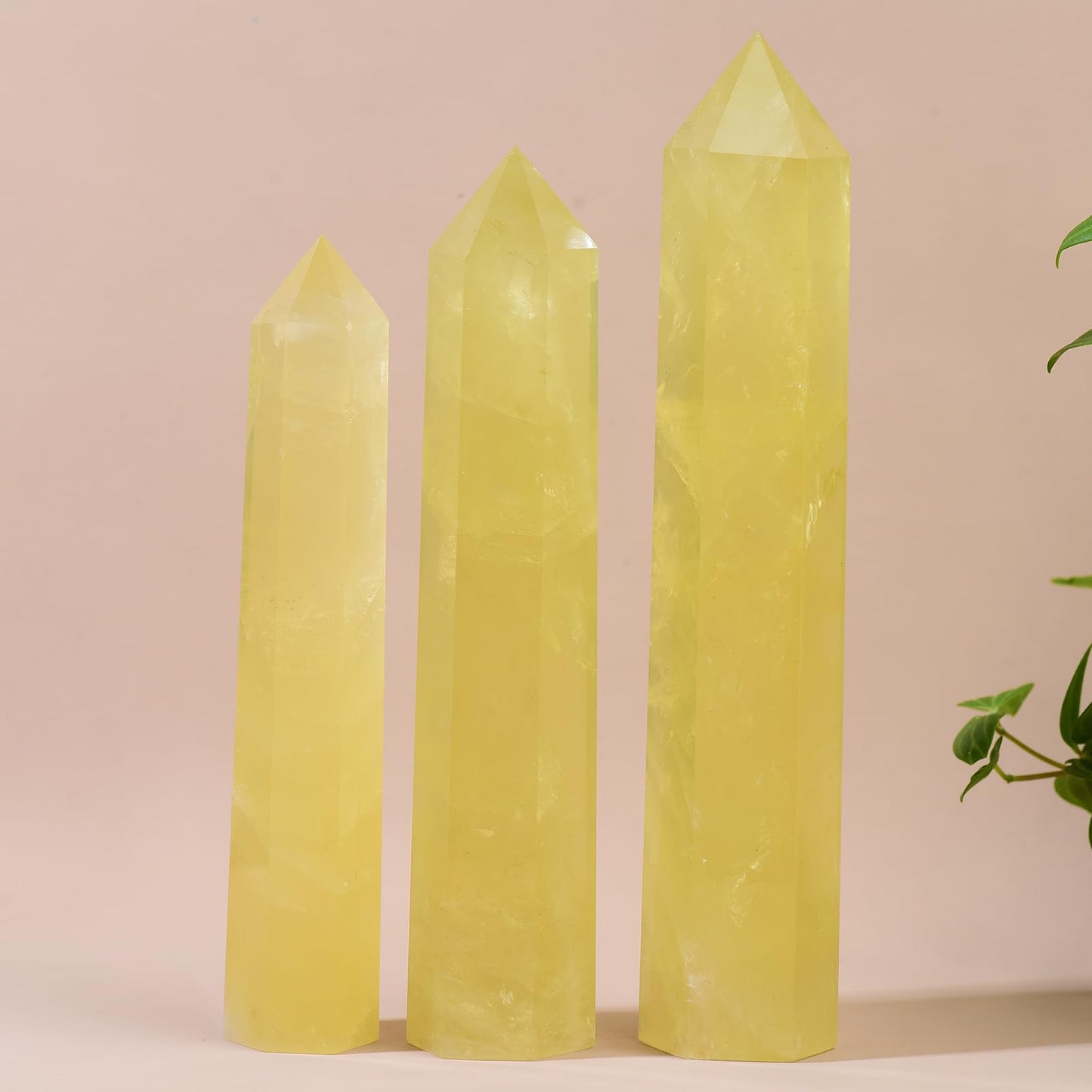 WUYOUSHI Large Natural Citrine Healing Crystal Wand 7.08-7.87" Natural Crystal Tower 6 Faceted Chakra Crystal Point Meditation Therapy Reiki Energy Stone Home Decor Collection Gift