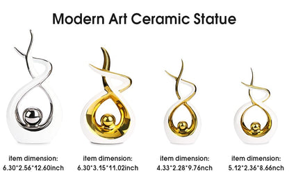 Querro Modern Abstract Ceramic Statue - Elegant White & Gold Decor for Home Living Room, Dining Table Centerpiece & Office Shelf | Luxury Aesthetic Sculpture (Large)