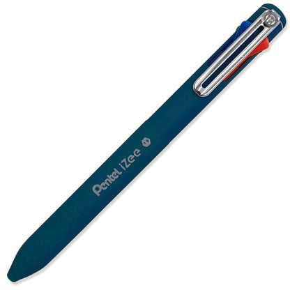 Pentel iZee 4 Colour Ballpoint Pen - Deep Blue Barrel - Multi Ink - Black, Blue, Red & Green Ink - Pack of 3