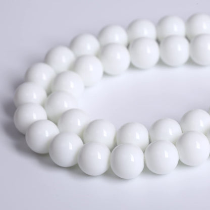 90PCS 8mm Natural White Porcelain Agates Stone Round Beads for Jewelry Making Spacer Loose Spacers Beads DIY Bracelets 32" 2 Strand
