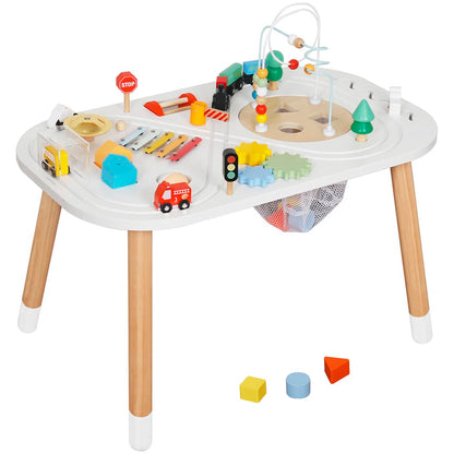 touch us Baby Activity Cubes for Kids,Toddler Activity Cubes&Activity Center Table with Wooden Bead Mazes，Mini Toy Car,Gears&Blocks|Wooden Desk Play Table as Montessori Toy for 1 Year Old Boy Girl