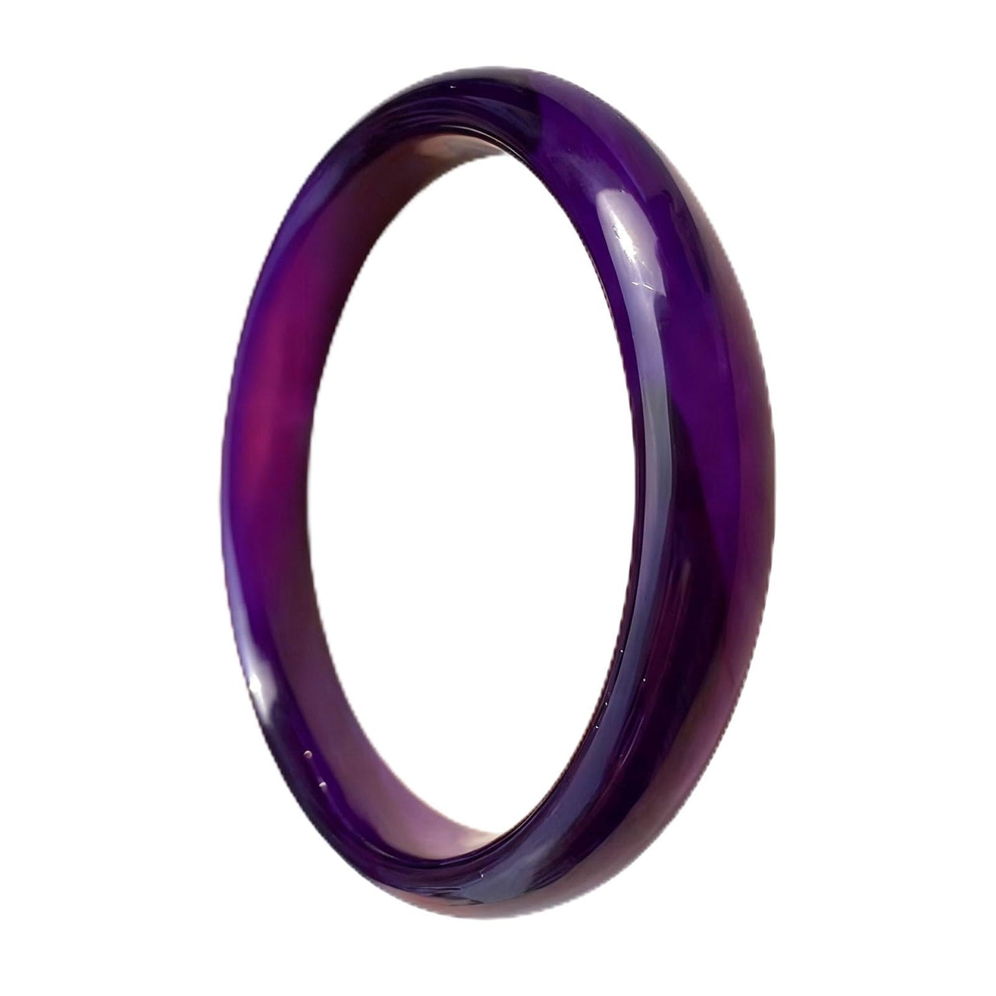 FitJinZun Natural Agate Bangle Thick Purple Bracelet for Women, 8-10mm Width Amethyst Chinese Lucky Jewelry for Christmas Mom Wife Birthday Gift