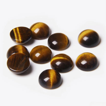 20pcs 12mm Natural Stone No Hole Tiger Eye Semicircle Smooth Cabochons Beads Healing Chakra Crystal Stone Bead for Jewelry Making Rings Earrings Necklace Bracelet DIY Crafts