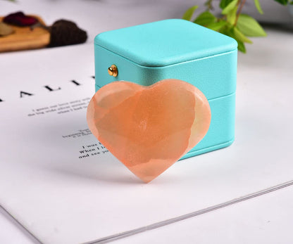 JIC Gem 2 Inch(60mm) Orange Selenite Crystal Stone Heart Palm Worry Stone Healing Crystals Gemstone with Free Display Holder and Gift Box Home Decoration