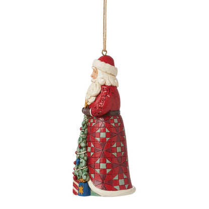 Enesco Jim Shore Heartwood Creek Santa Standing with Christmas Tree Hanging Ornament, 4.53 Inch, Multicolor