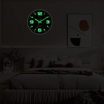 Warminn Wall Clock 12 inch Battery Operated Silent Non-Ticking Glow in The Dark Clocks Analog Small Digital Night Light Up Neon Outdoor Clocks for Living Room Bedroom Kitchen Bathroom Home Decor