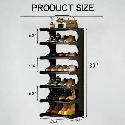 39" Bamboo Shoe Rack - Vertical Shoe Organizer Rack for Small Space, Narrow Shoe Tower for Closet, Entryway, Corner, Tall Shoe Shelf with Removable Shelves, Flexible Storage Shelf for Saving Space