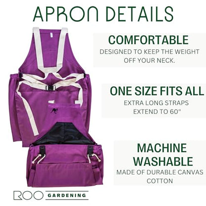 Roo Gardening Apron with Pockets for Women & Men - Canvas Garden Apron with Harvesting Pouch, Water-Resistant, Washable