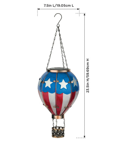 Regal Art & Gift Hot Air Balloon Solar Lantern – Hanging Solar-Powered LED Lights, Waterproof Portable Decorative Outdoor Lamp Made of Metal & Glass for Garden, Patios & Pathway – Americana (Large)