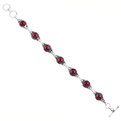 Natural Garnet 925 Silver Plated Vintage Style Bracelet for Women - Red Stone January Birthstone Handmade Adjustable Link Bracelet - Valentine's Day Gifts for Her