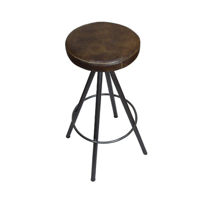 BBH Homes's Handmade Black Brown Round Shaped Iron & Leather Bar Stool 14.96x14.96x31.49 AMBBHBAC9028