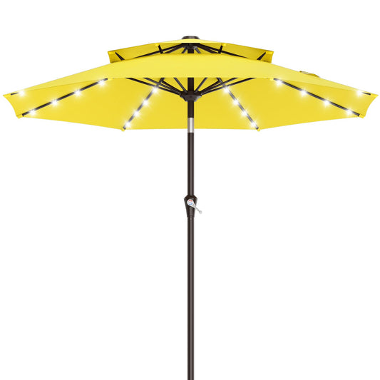 AreShark 9ft 2 Tiers Patio Umbrella with Solar Lights, Outdoor Umbrella w/ 32 LED Lights&8 Sturdy Ribs, Table Umbrella for Deck, Backyard, Pool(Yellow)