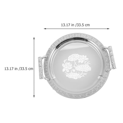 SHOWERORO European Style Round Pattern Serving Tray 13.18In Fruit Plate for Snacks Desserts and Home Storage Decorative Tray for Kitchen and Living Room