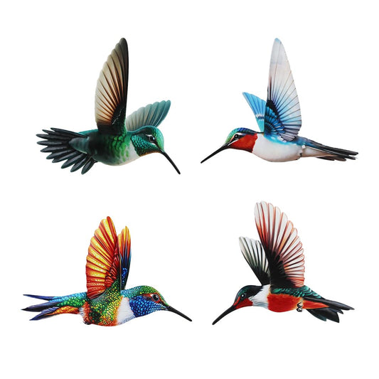 dreamskip 4 Pack Metal Hummingbird Wall Art Garden Decor, Birds Outdoor Wall Art Yard Patio Fence Decoration, 3D Colorful Bird Wall Hanging Sculpture Outside Livingroom Gift for Women Mom