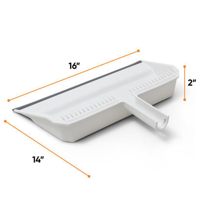 Superio Wide Plastic Dustpan with Comb - 16" Wide, Rubber Lip, Broom Handle Clip, White