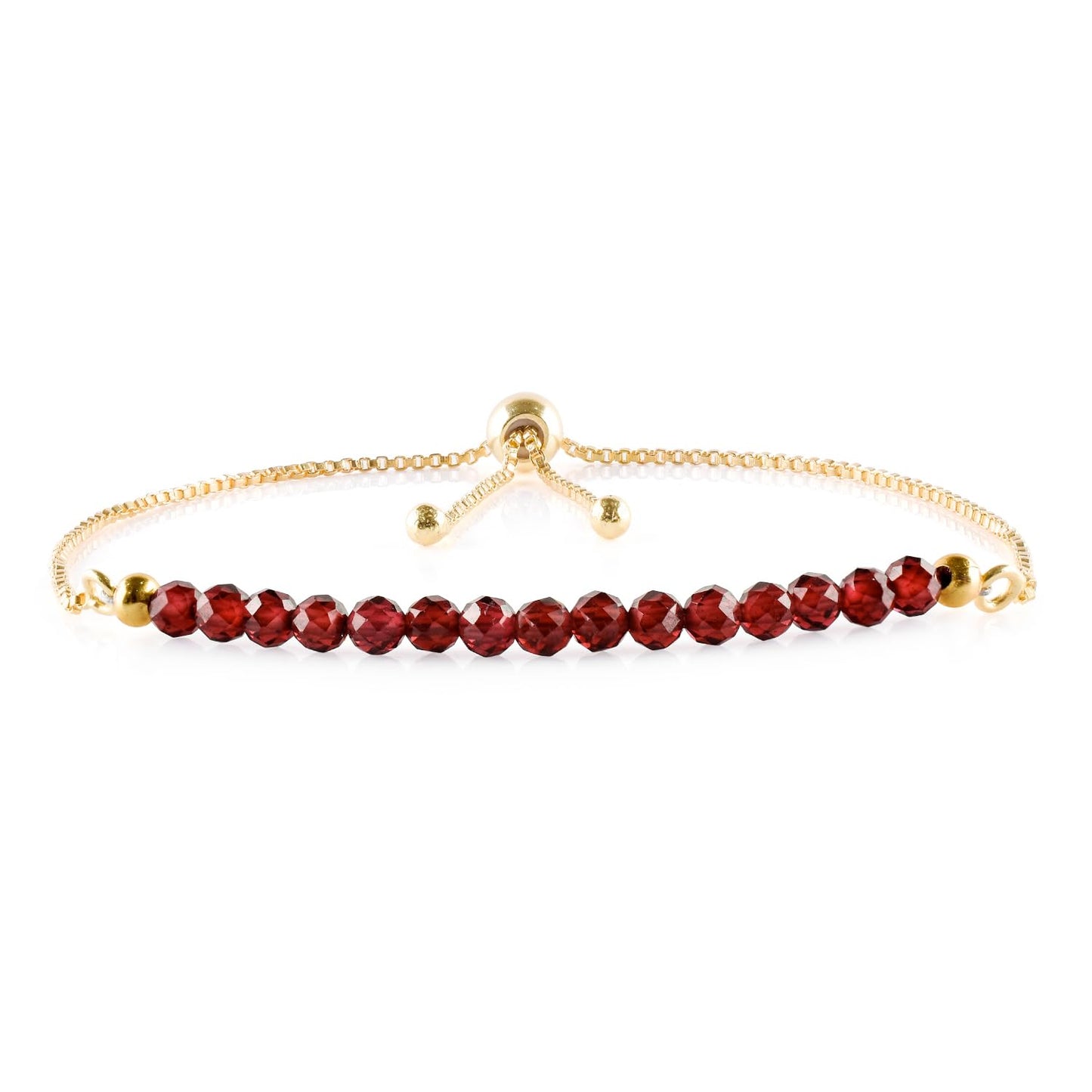 InfinityGemsArt Garnet Bracelets For Women, January Birthstone Jewelry, Micro Red Beads Beaded Stone Bolo Slider Crystals Gemstones Bracelet, 14K Gold Plated Adjustable Chain, Valentines Gifts For Her