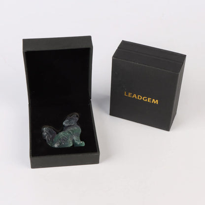 LEADGEM 2" Crystal Wolf Statue Decor Rainbow Fluorite Crystal Big Tail Wolf Figurine Healing Stones Statue Carved Wolve Sculpture Ornaments Wolves Figure with Gift Box