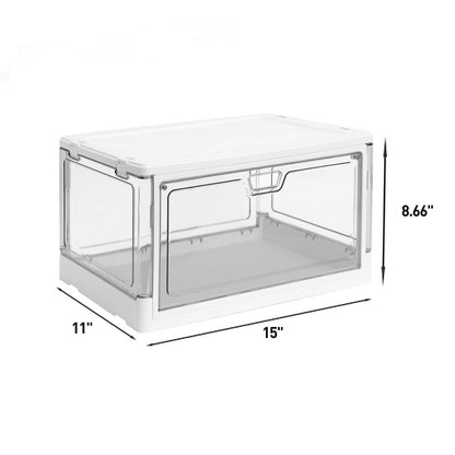 HYBRIDEAS 3-Pack Clear Stackable Storage Bins with Lids Magnetic Doors Open Front Foldable Folding Plastic Craft Containers Large Closet Organizers Box for Bedrooms Living Rooms Study Kids' Toys 24 QT