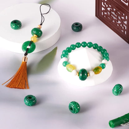 Fashewelry 10Pcs Natural Myanmar Jade Stone Large Hole Beads Rondelle Engraving Gemstone European Charm Beads Drum Shape Healing Chakra Gems Loose Spacers for Jewelry Making 4-5mm Hole