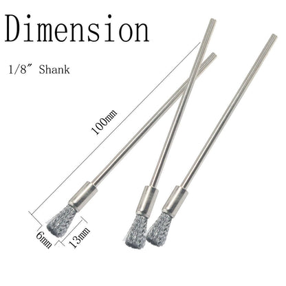 Luo ke 20 Pcs Extended Stainless Steel Cleaning End Brushes, 1/8'' Extra Long Shank Pen Shape Rust Paint Removal Bits Wire Brush for Rotary Tools