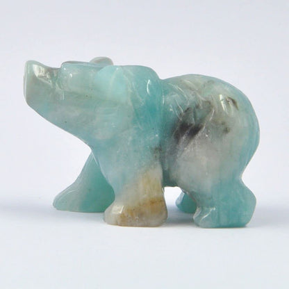 HLbshi Hand Carved Gemstone Crystal Bear Figurine Animal Statue Carving Office Home Decor Collections 2'' (Amazonite)