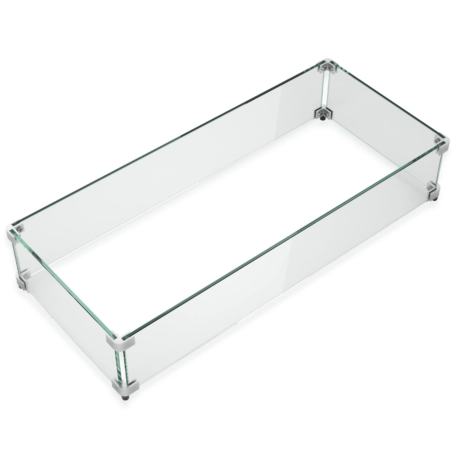 GASPRO 35.5 x 15.5 Inch Glass Wind Guard for Rectangular Fire Pit Table, Thick and Sturdy Tempered Glass Panel with Hard Aluminum Corner Bracket & Rubber Feet, Easy to Assemble