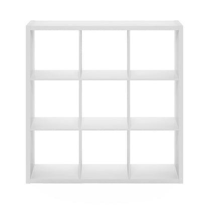 Furinno Cubicle Book Shelf, 9-Cube Bookshelf, Extra Thick Frame Reversible Tall Wide Bookcase with Open Back, 14.6 x 44 x 44, for Living Room, Bedroom, Home Office, Plain White