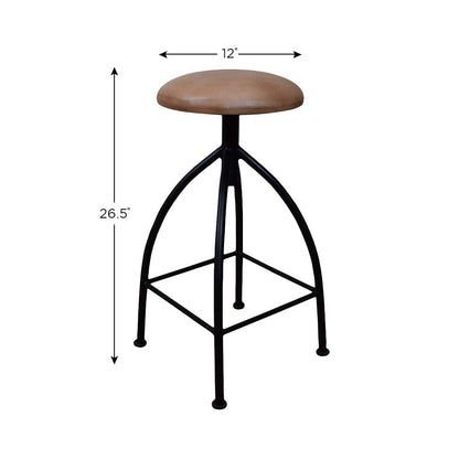 BBH Homes's Handmade Dark Tan Round Shaped Iron & Leather Bar Stool 13.77x13.77x25.99 AMBBHBAC9051