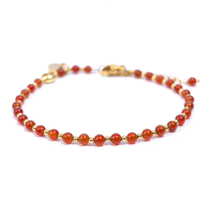 Morchic 3mm Red Carnelian Natural Gemstone Beaded Bracelet for Women, Dainty Tiny Charm Jewelry, Adjustable 7.1-8.6", Ideal Birthday Holiday Gift
