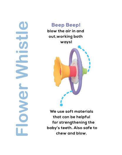BaBeloved Flower Whistle Baby Teething Toys Multiple Sensory Montessori Baby Teether Toys Soft Food-Grade Teethers for Babies Blow Sound Teething Relief, Chewing Toy for Babies 0-12 Months, BPA Free