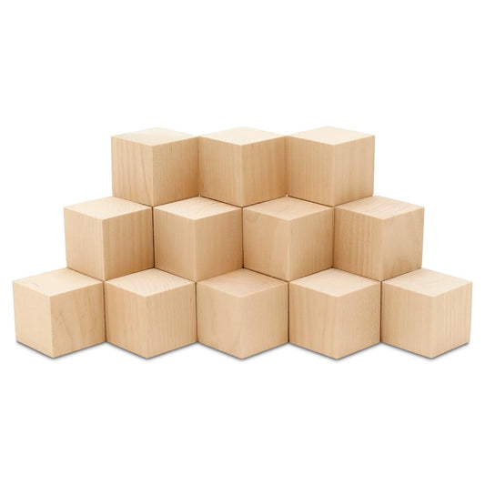 DIY Wood Cubes 2-inch, Pack of 12 Small Wooden Blocks for Crafts, STEM, Building, and Blank Wooden Dice, by Woodpeckers