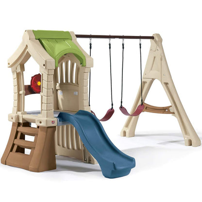 Step2 Play Up Gym Set for Kids, Outdoor Swing Set, Backyard Slide, Swings, Playhouse, & Crawl Space, Two Tier, Easy Set Up, Toddlers Ages 3-6 Years Old