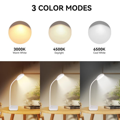 Desk lamps for home office,Black,Battery desk lamp,5W Rechargeable desk lamp,3 Colors,Adjustable brightness,360°Gooseneck Hose,Small rechargeable reading lamp,Eye-friendly and Energy Saving