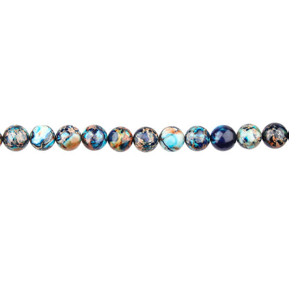 Filluck Natural Stone Beads 8mm Mixed Blue Imperial Jasper Polished Round Smooth Gemstone Beads for Jewelry Making Adults 15 Inch(Mixed Blue Imperial Jasper,8mm)